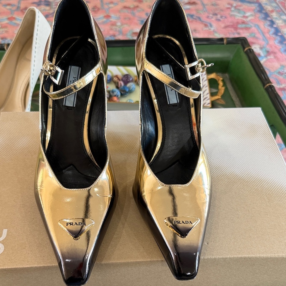 Prada Metallic Gold and Black Heels